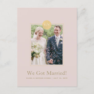 Pink Monogram Wedding Announcement Photo Postcard