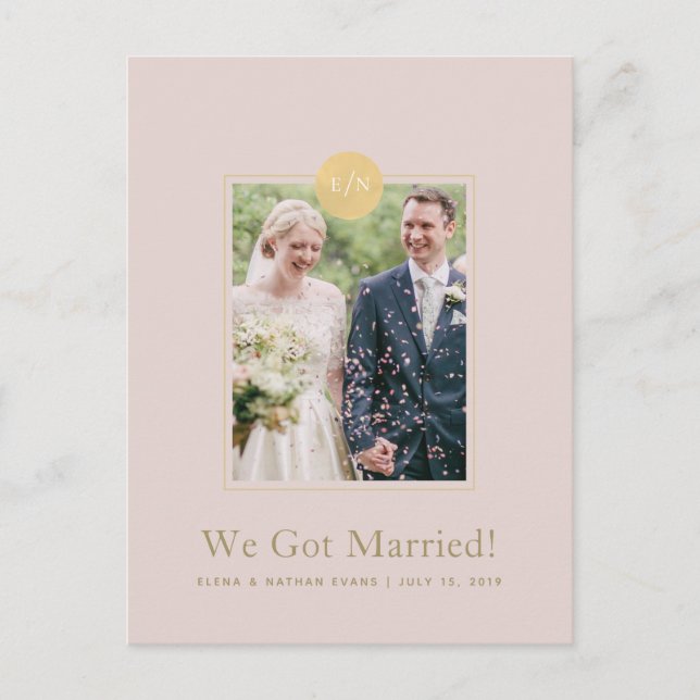 Pink Monogram Wedding Announcement Photo Postcard (Front)