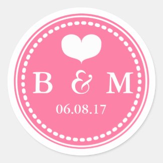 Pink Monogram Wedding Envelop Seal Sticker