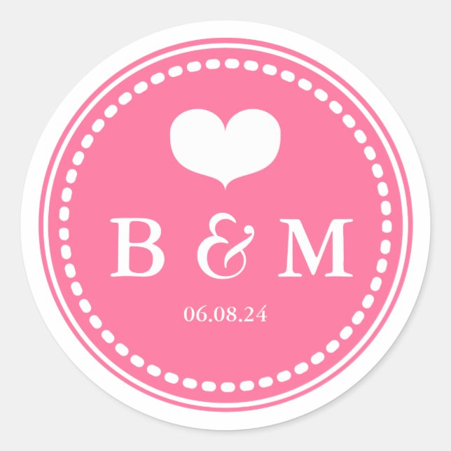 Pink Monogram Wedding Envelop Seal Sticker (Front)
