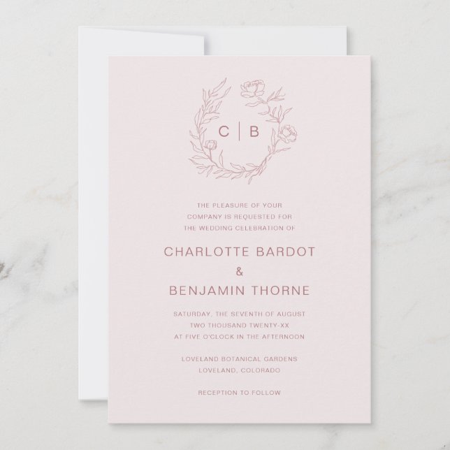 Pink Monogram Wedding Invitation (Front)