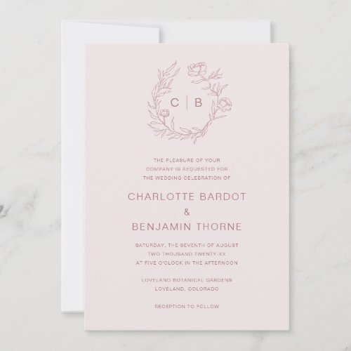 Pink Monogram Wedding Invitation