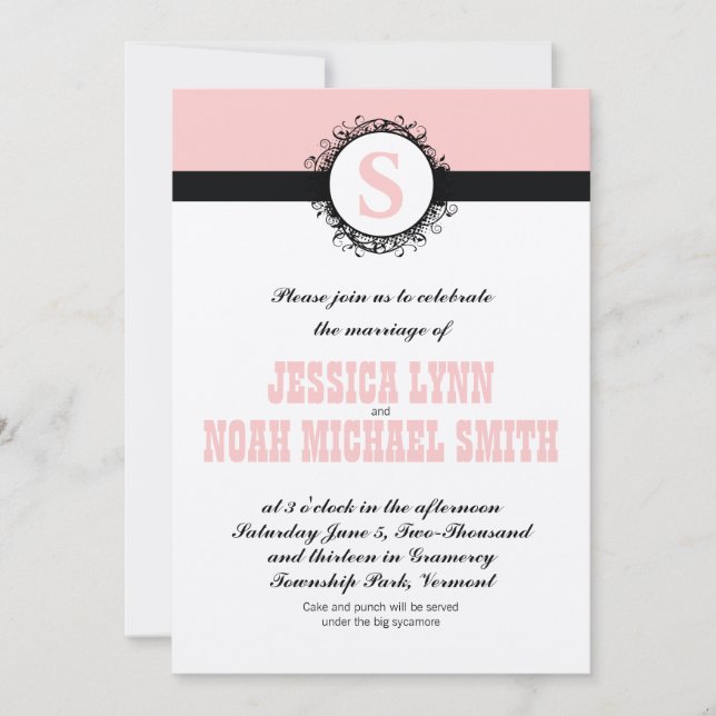 Pink Monogram Wedding Invite or any color (Front)