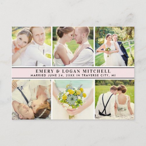 Pink Monogram Wedding Photo Collage Thank You Postcard