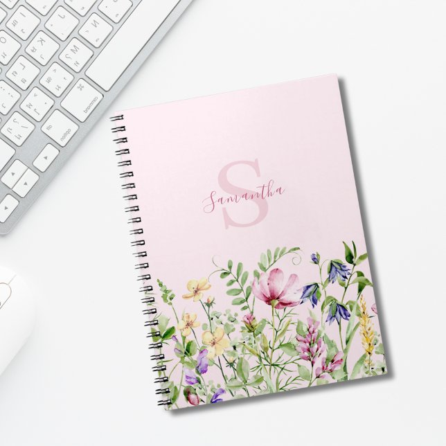 Pink Monogram Wildflower Personalized Floral Notebook (Creator Uploaded)