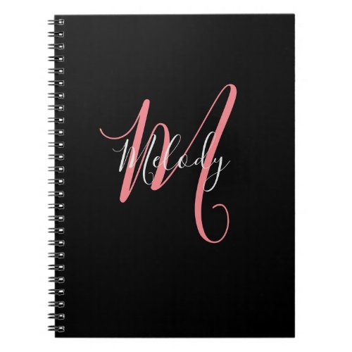  Pink Monogram with white script on black  Notebook