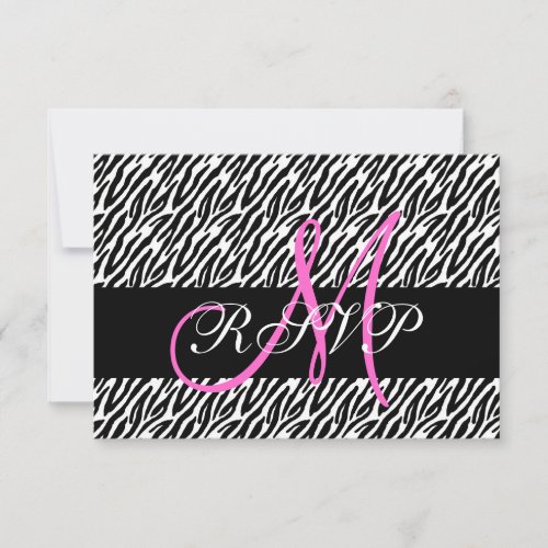 Pink Monogram Zebra Print Wedding RSVP Card