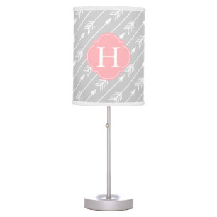 Pink Monogrammed Arrows Pattern Table Lamp