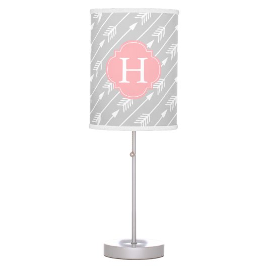 Pink Monogrammed Arrows Pattern Table Lamp (Front)