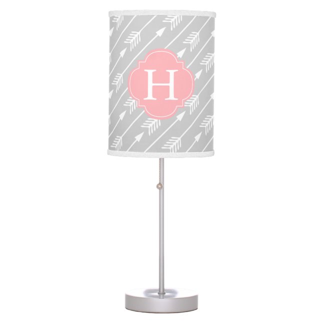 Pink Monogrammed Arrows Pattern Table Lamp (Front)