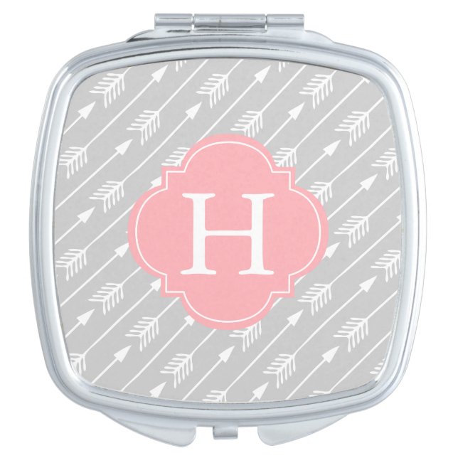 Pink Monogrammed Arrows Pattern Vanity Mirror (Front)
