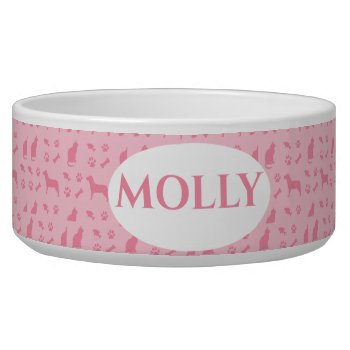 Pink Monogrammed Cat And Dog Food Bowl by PetShopStore at Zazzle