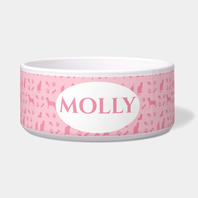 Pink Monogrammed Cat and Dog Food Bowl (Front)