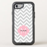 Pink Monogrammed Chevrons Pattern Otterbox Defender Iphone Se/8/7 Case at Zazzle