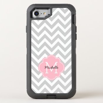 Pink Monogrammed Chevrons Pattern Otterbox Defender Iphone Se/8/7 Case by heartlockedcases at Zazzle