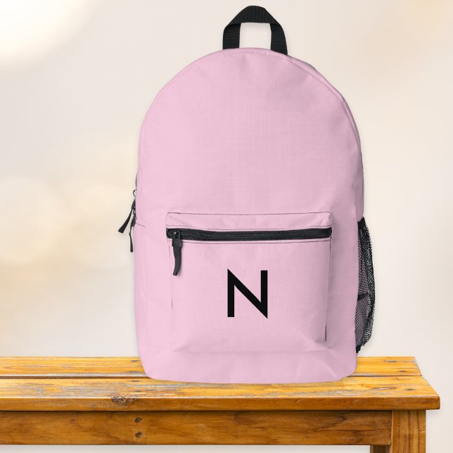 Pink Monogrammed Elegant Pretty Modern Chic Trendy Printed Backpack (A stylish pink backpack to personalize with the recipient's initial as a monogram)