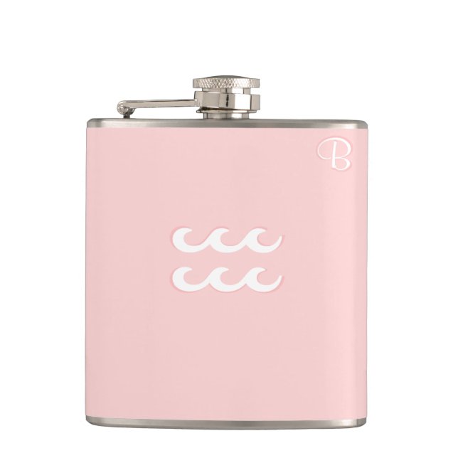 Pink Monogrammed Flask - Zodiac - Aquarius (Front)