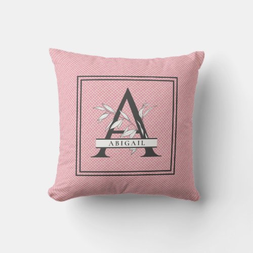 Pink Monogrammed Letter A Name Throw Pillow