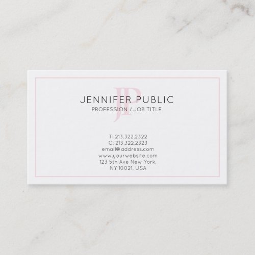 Pink Monogrammed Minimalistic Chic Plain Trendy Business Card