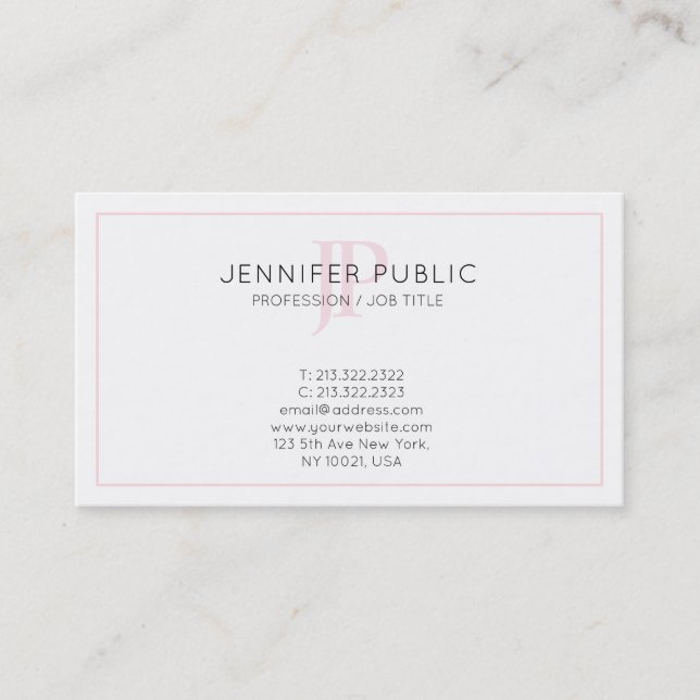 Pink Monogrammed Minimalistic Chic Plain Trendy Business Card (Front)