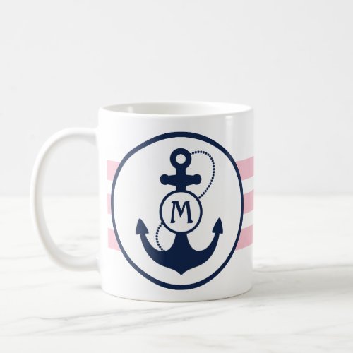 Pink Monogrammed Nautical Anchor Coffee Mug