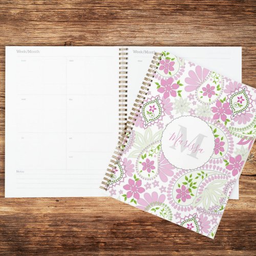 Pink Monogrammed Paisley Pattern Personalized Planner