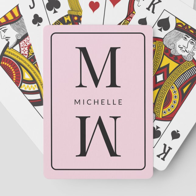 Pink Monogrammed Simple Initial Modern Name Girly Poker Cards (Pink Monogrammed Simple Initial Modern Name Girly Poker Cards)