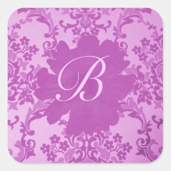 Pink Monogrammed Vintage Damask Square Sticker by OutFrontProductions at Zazzle