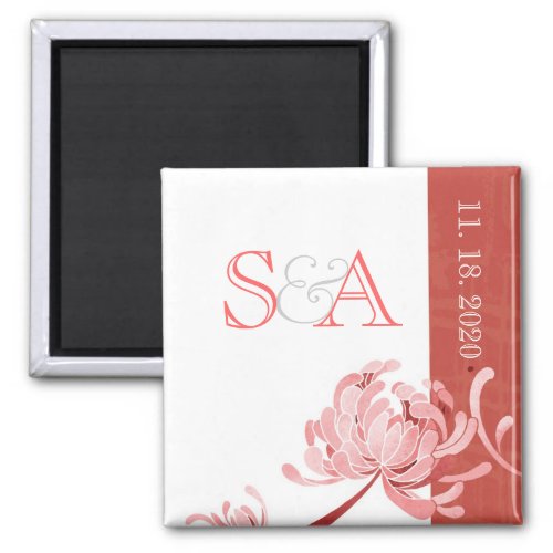 Pink Monotone Floral Wedding Save the Date Magnet