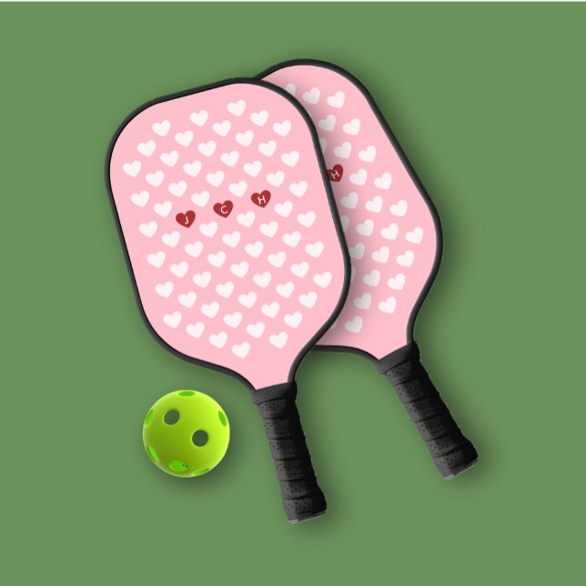 Pink Monotone Hearts Personal Monogram Pickleball Paddle (Creator Uploaded)