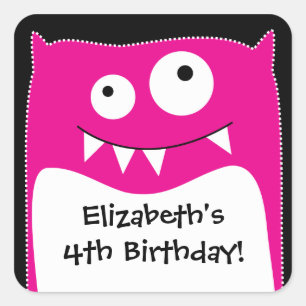 Pink Monster Bash Birthday Square Sticker