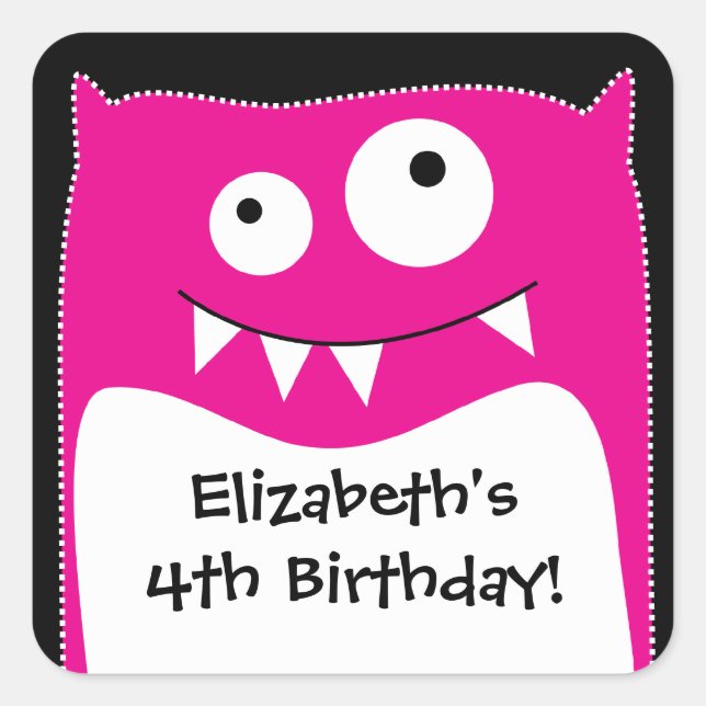 Pink Monster Bash Birthday Square Sticker (Front)