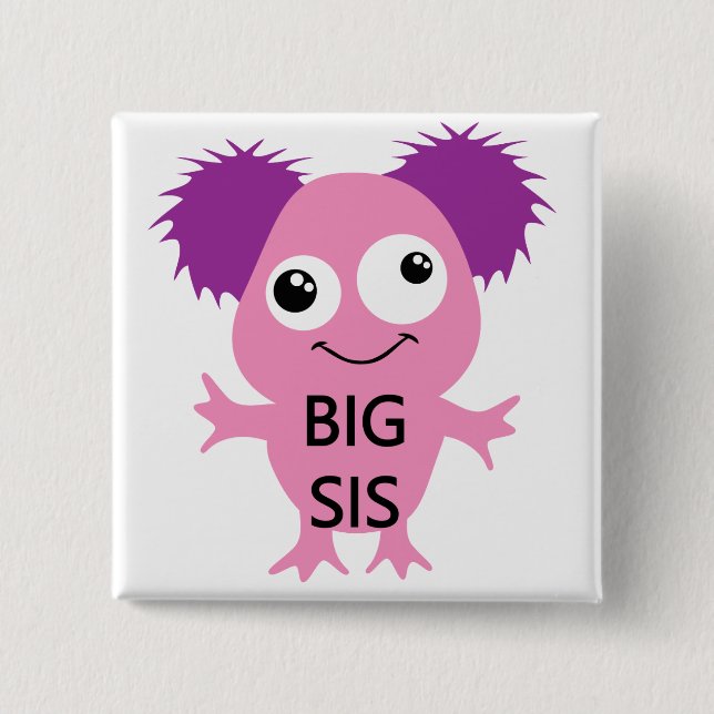 Pink Monster Big Sister Pinback Button (Front)