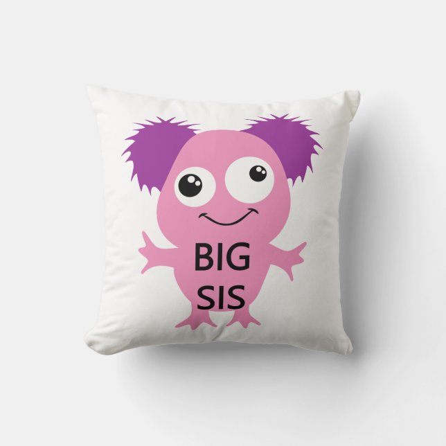 Pink Monster Big Sister Throw Pillow (Front)