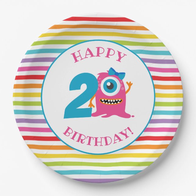 Pink Monster Birthday Party  Paper Plates (Front)