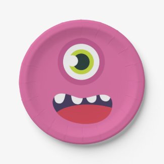 Pink Monster Face Paper Plate