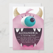 Pink Monster Girls Birthday Party Invitation (Front)