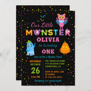 Pink Monster Halloween Costume Birthday Party Invitation