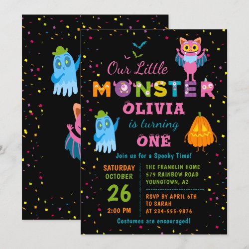 Pink Monster Halloween Costume Birthday Party Invitation