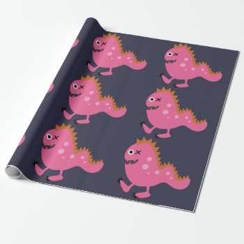 Pink Monster Halloween Matte Wrapping Paper by greatgear at Zazzle