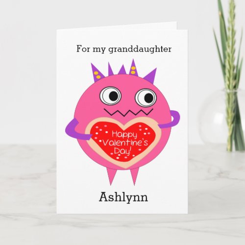 Pink Monster Happy Valentines Day Granddaughter Holiday Card