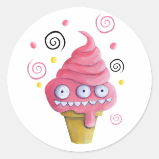 Pink Monster Ice Cream Cone Classic Round Sticker