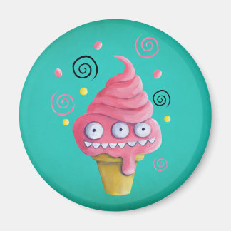 Pink Monster Ice Cream Cone Magnet