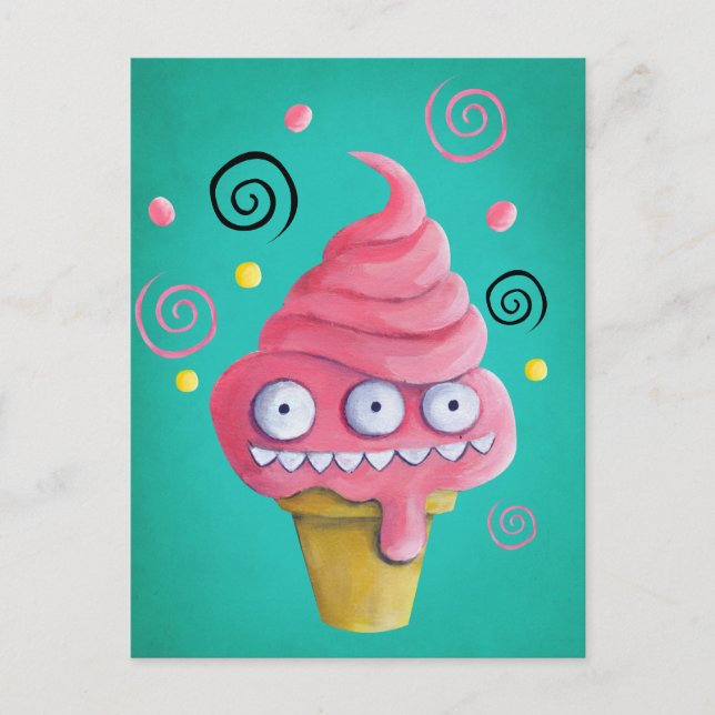 Pink Monster Ice Cream Cone Postcard (Front)