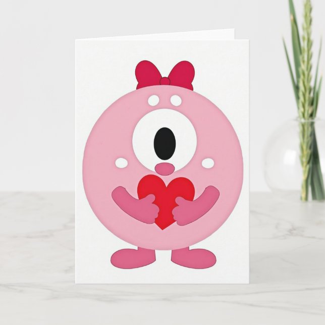 Pink Monster Love Heart Card (Front)