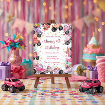 Pink Monster Truck Birthday Invitation for Girls