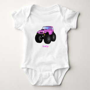 Pink monster truck cartoon illustration baby bodysuit