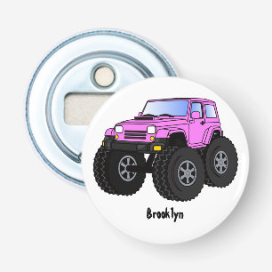 Pink monster truck cartoon illustration bottle opener