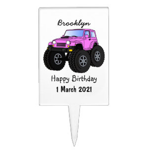 Pink monster truck cartoon illustration cake topper