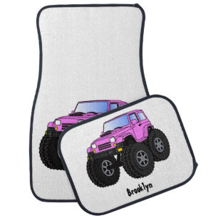 Pink monster truck cartoon illustration  car floor mat